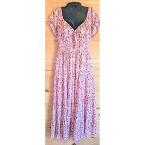 Listicle Juniper Floral Dress L Babydoll Milkmaid Boho Prairie Romantic Maxi